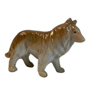 Vintage Tan and white Collie Dog Bone China figure 2.5" Japan
